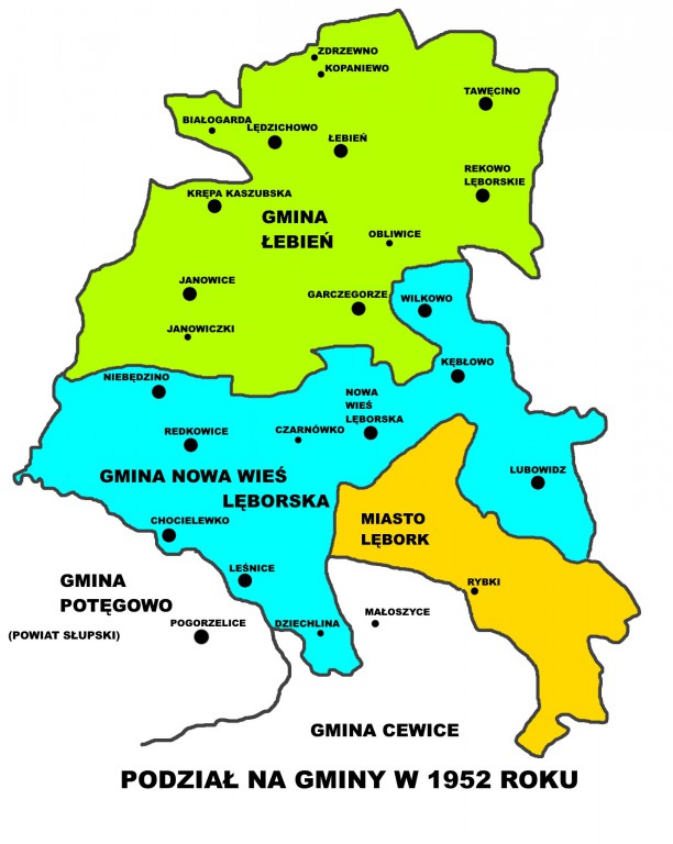 Mapa: Podział Gminy w 1952 roku
