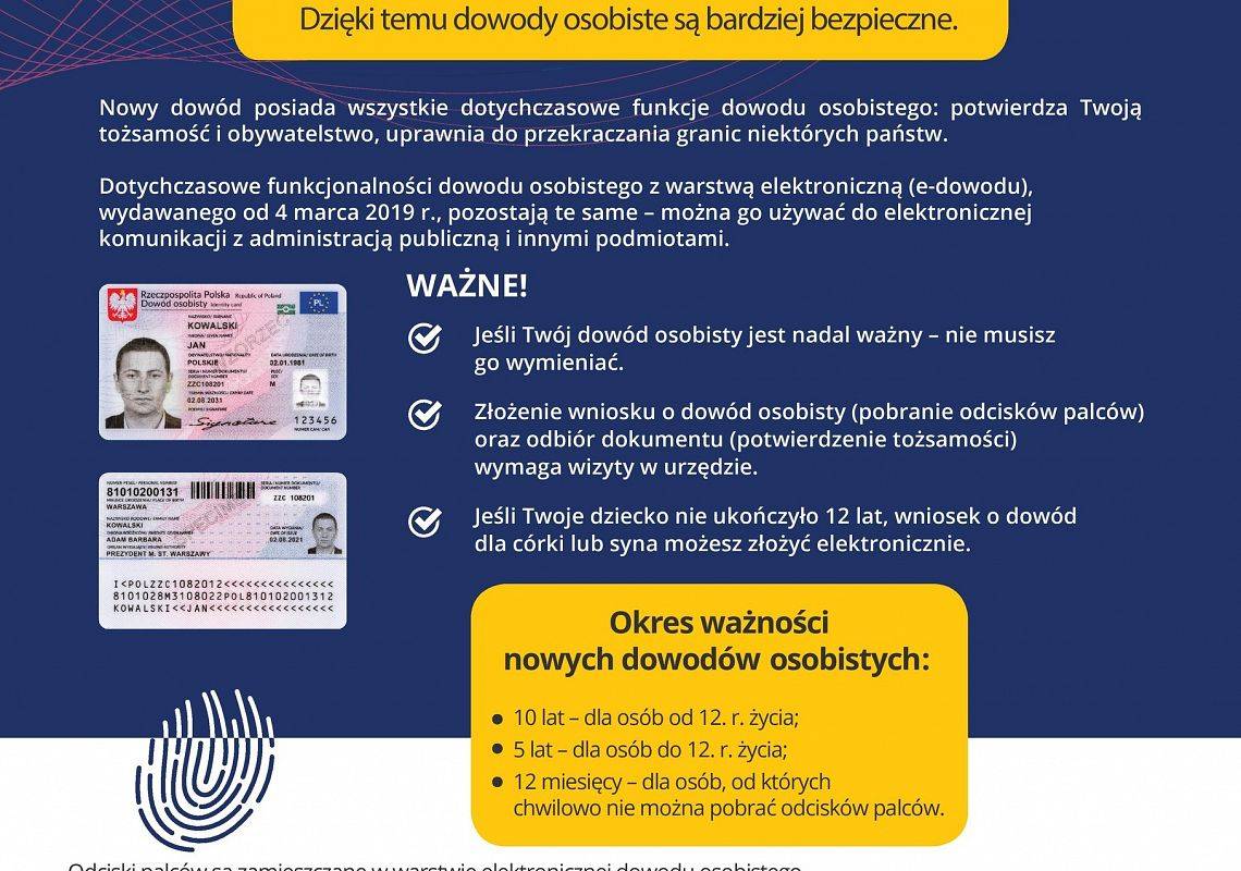Plakat informacyjny dotyczący nowych dowodów osobistych.