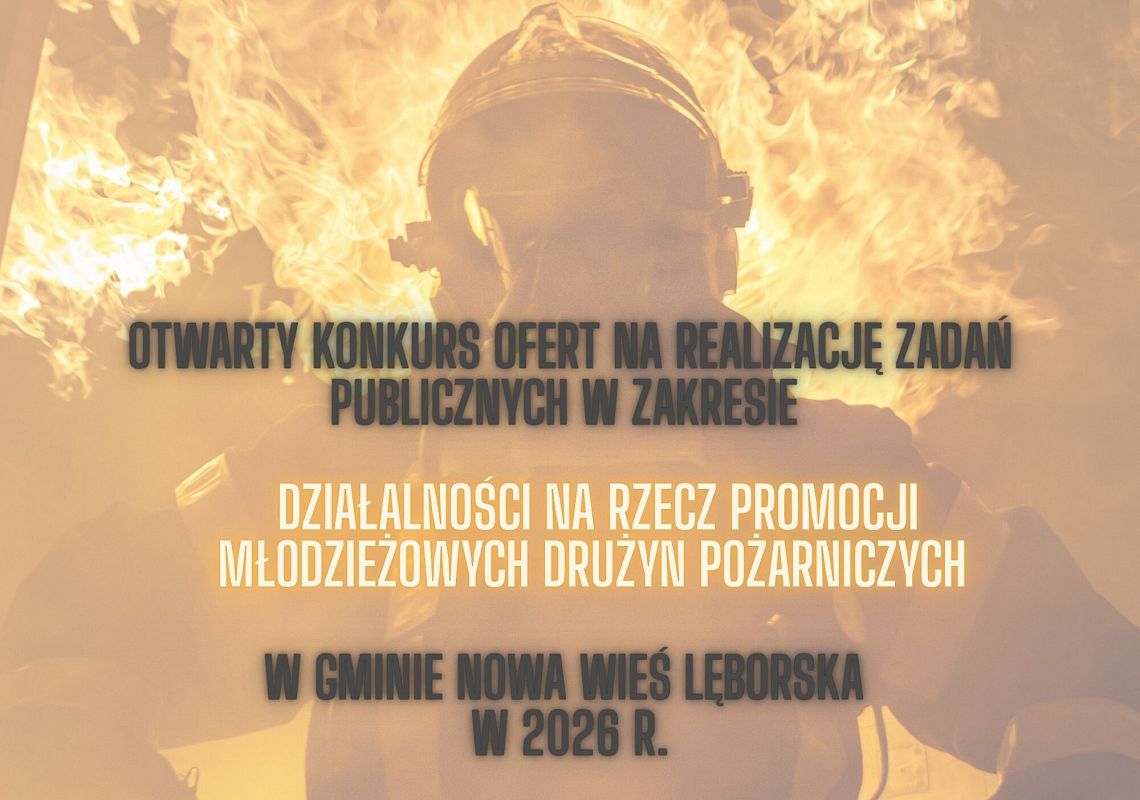 Grafika 1: Otwarty konkurs ofert na realizację zadań publicznych w zakresie działalności na rzecz promocji młodzieżowych drużyn pożarniczych w Gminie Nowa Wieś Lęborska w 2026 r.