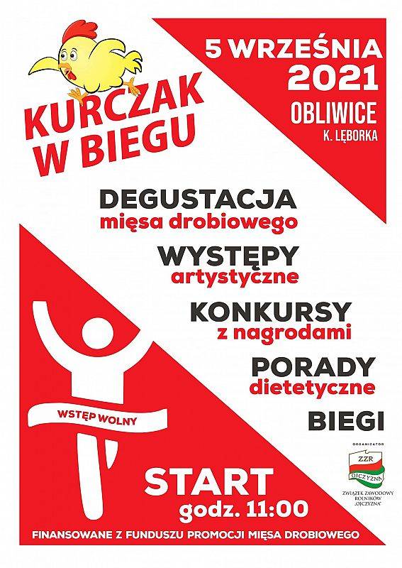 Grafika informacyjno-promocyjna wydarzenia Kurczak w biegu.