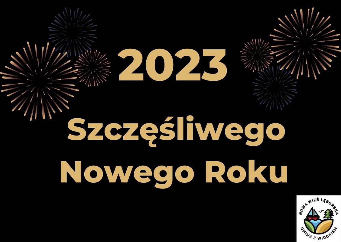 Tekst 2023. Szczęśliwego Nowego Roku na ciemnym tle i tle fajerwerków. grafika