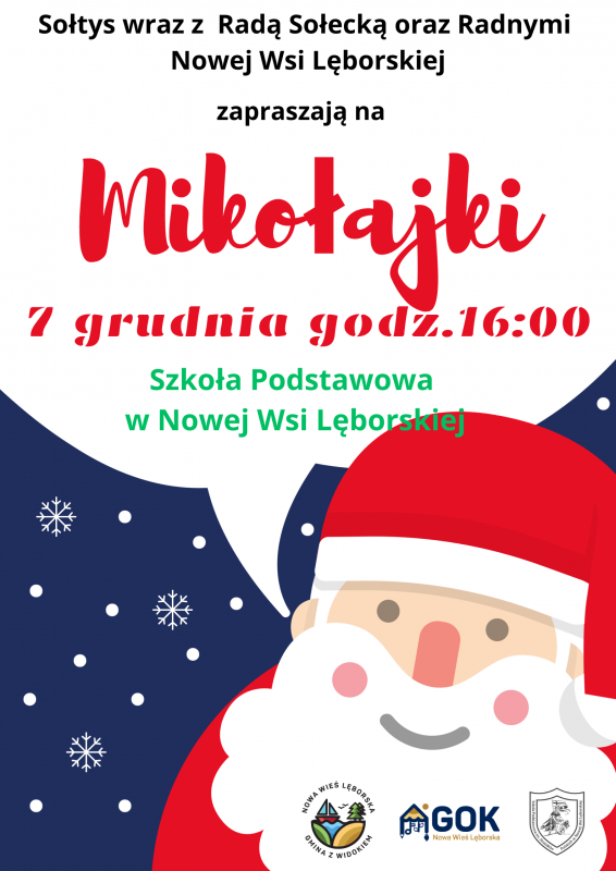 Mikołaj na granatowym tle zaprasza na wydarzenie.