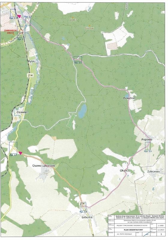 Mapa topograficzna obrazująca przebieg objazdu.