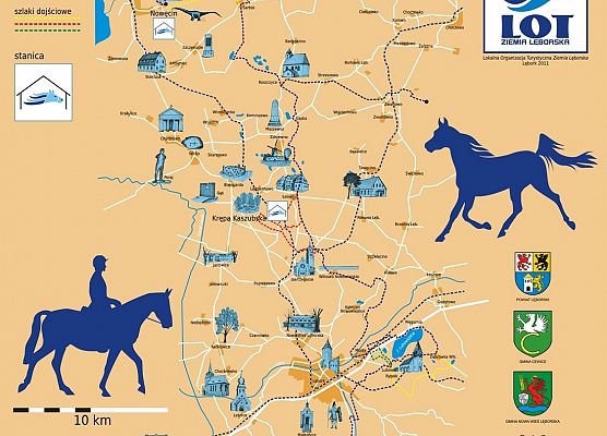 Grafika prezentująca przebieg szlaku konnego na terenie powiatu lęborskiego.