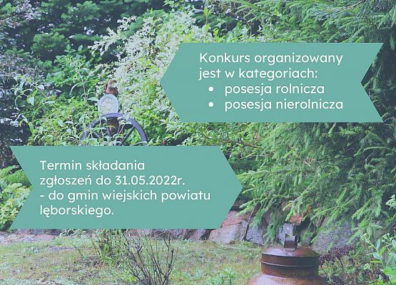 Na tle zieleni ogrodowej zamieszczone informacje o konkursie. Na dole zamieszczone logotypy organizatorów. grafika