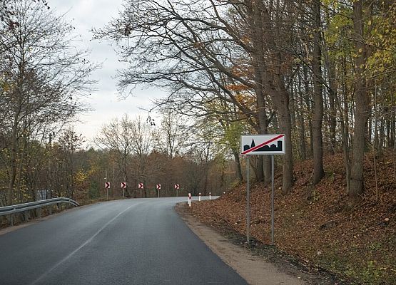 Przebudowany odcinek drogi prowadzącej przez las.