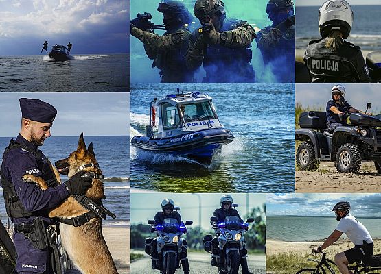 Kolaż zdjęć na temat pracy policjanta.