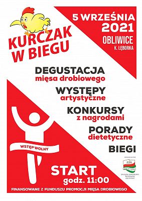Grafika informacyjno-promocyjna wydarzenia Kurczak w biegu.