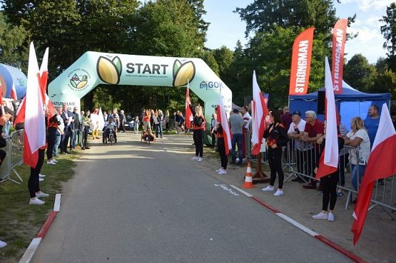 Niepełnosprawni zawodnicy na wózkach na mecie.