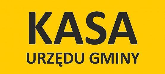 Na żółtym tle czarny napis: kasa urzędu gminy. grafika