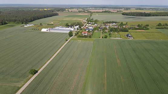 Zdjęcie drogi z lotu ptaka. Widok na drogę i okolice.