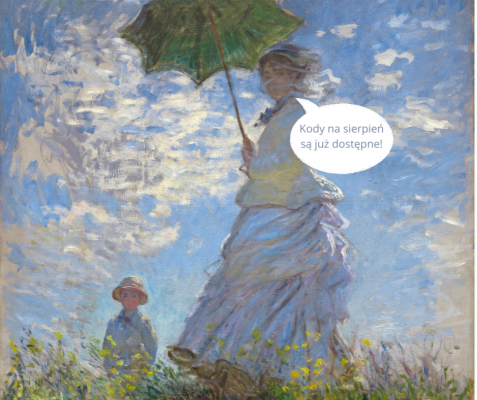 Tło plakatu stanowi obraz "Kobieta z parasolem" Claude Monet. grafika