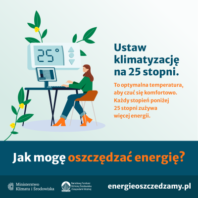 Grafika. Ustaw klimatyzację na 25 stopni.