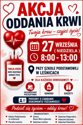 Akcja oddania krwi w Leśnicach grafika